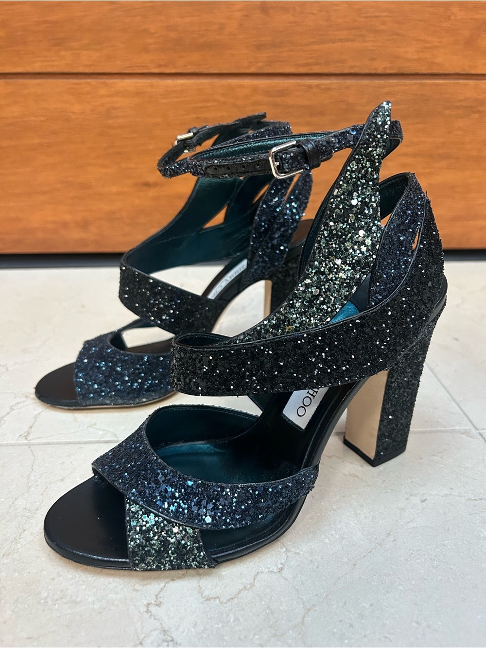 Jimmy Choo Falcon 100 Coarse Glitter Sandals